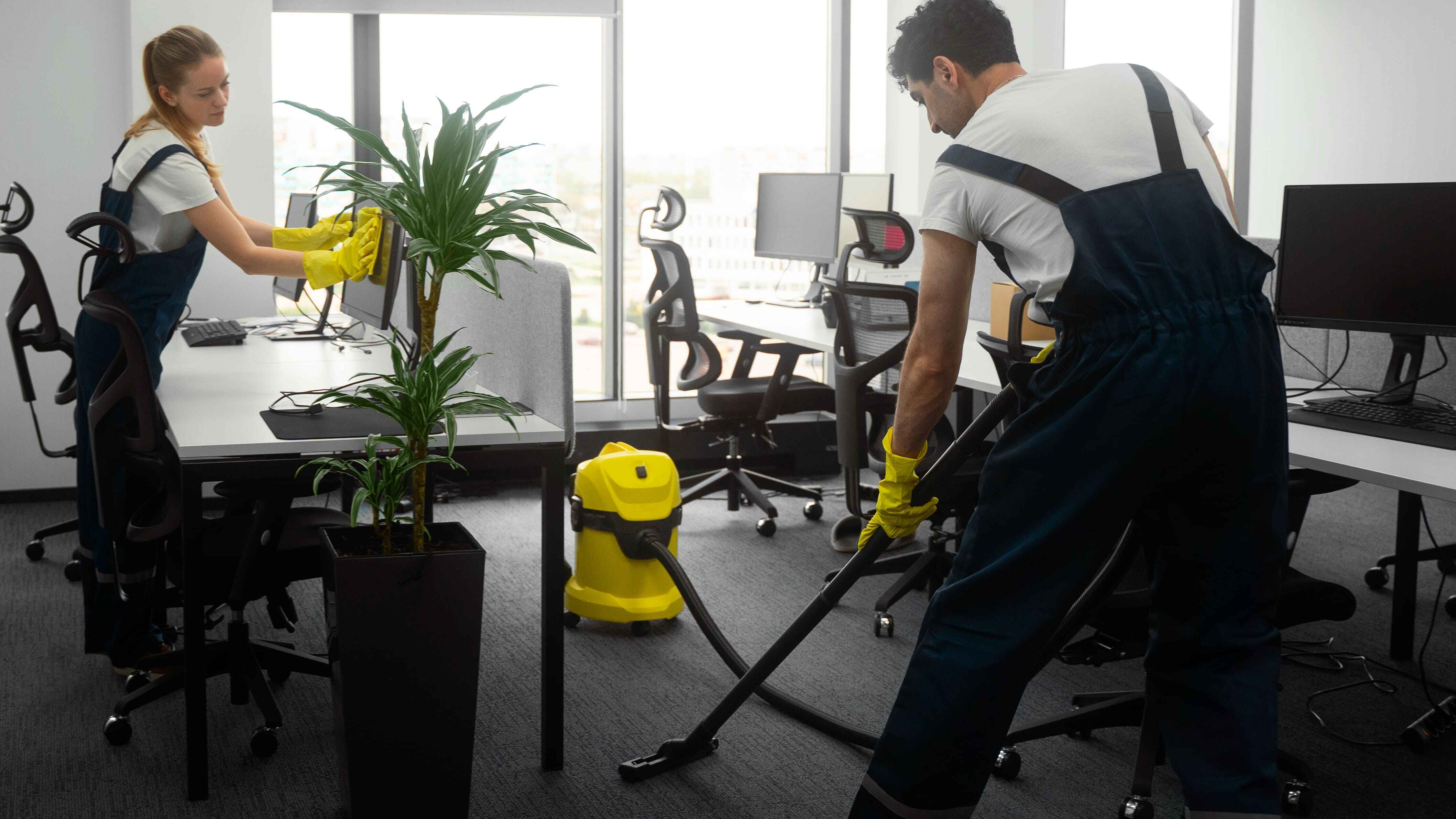 Profesionalni tim čisti poslovni prostor